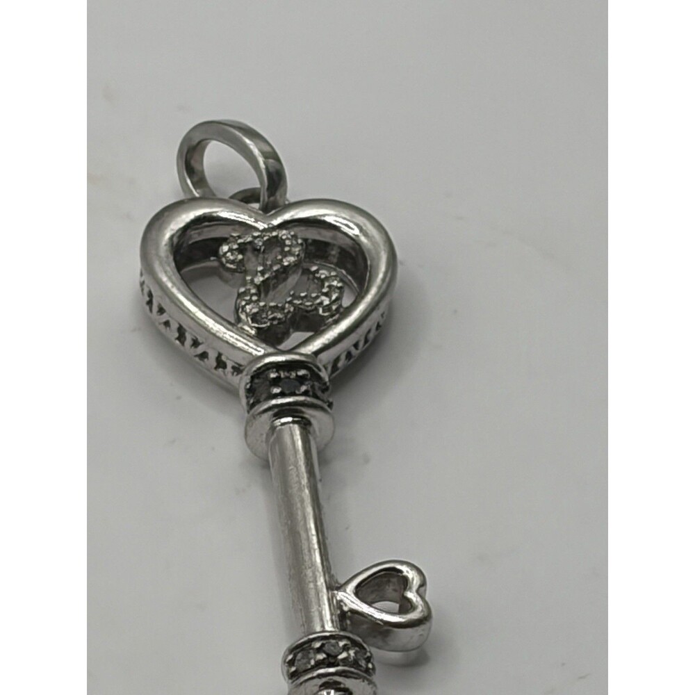 VINTAGE STERLING SILVER JWBR  DIAMONDS KEY HEART PENDANT 925